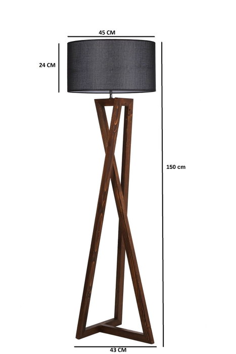 Opviq Lámpara de Pie de Madera con Pantalla de Tela Negra y Nogal Opviq Lámpara de Pie de Madera con Pantalla de Tela Negra y Nogal